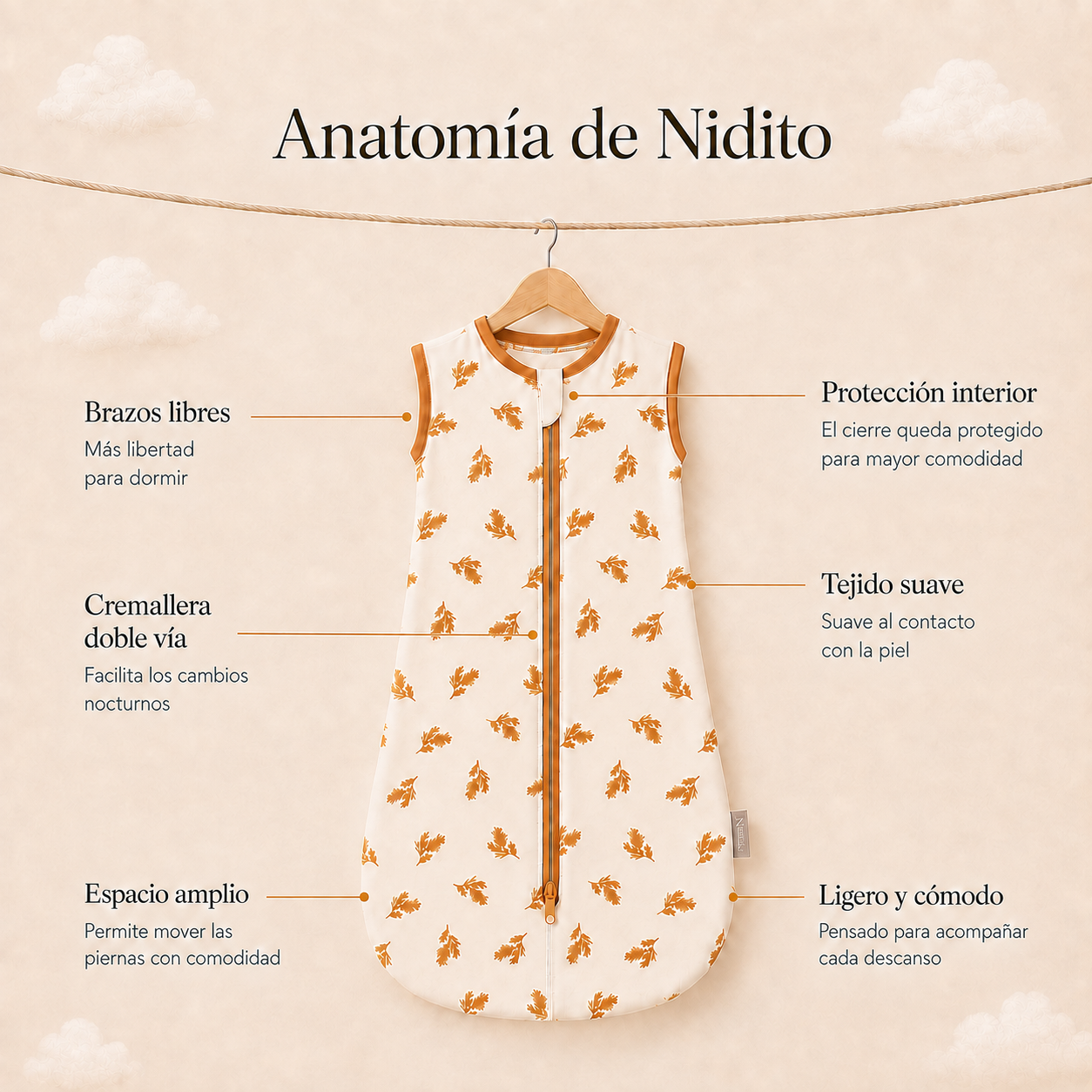 Nidito™ | Saco de Dormir para Bebé con Cremallera Doble