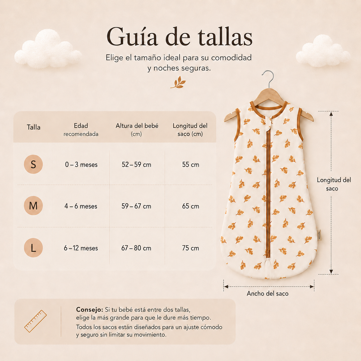 Nidito™ | Saco de Dormir para Bebé con Cremallera Doble